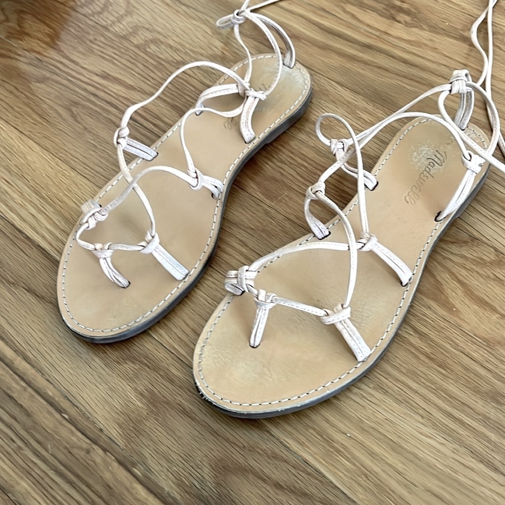 Madewell White Strappy Leather Lace-Up Sandals